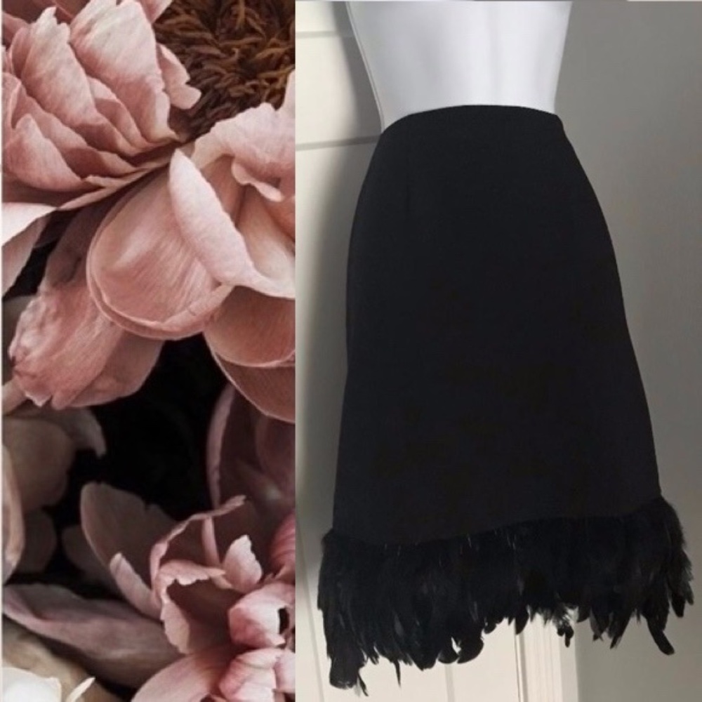 Nicole Miller, Black Feather Trimmed Skirt